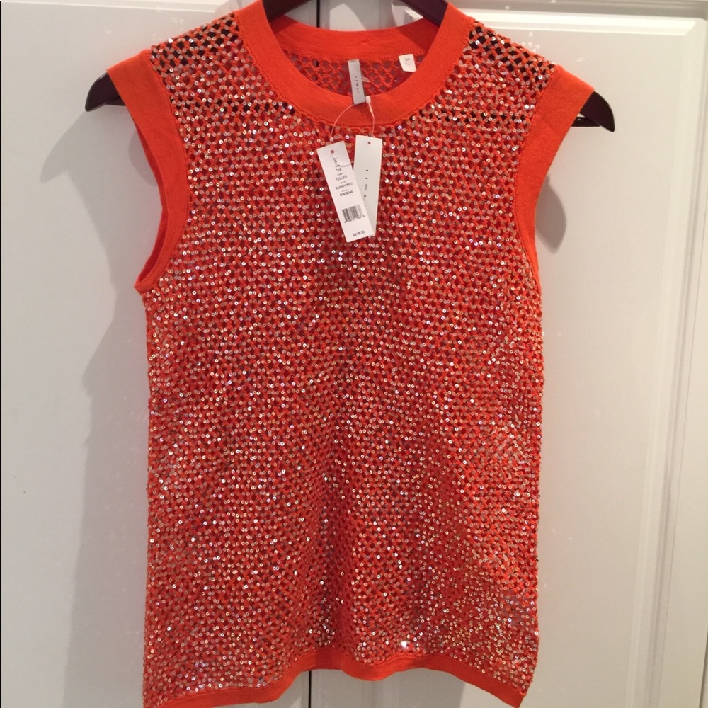 IISLI Orange Sparkly Sleeveless Top Size Small